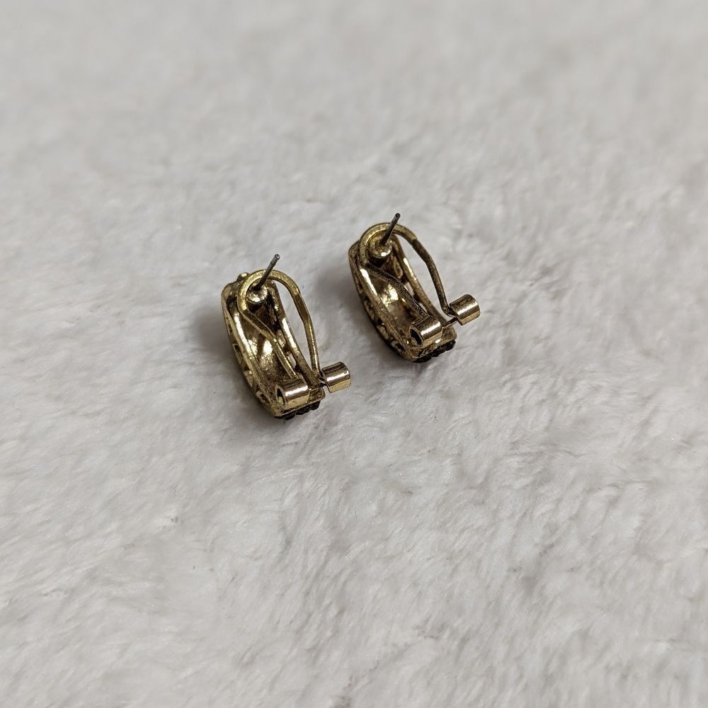 Vintage Tri-Colored Rhinestone Half Hoop Pierced Earrings - Picture 4 of 9